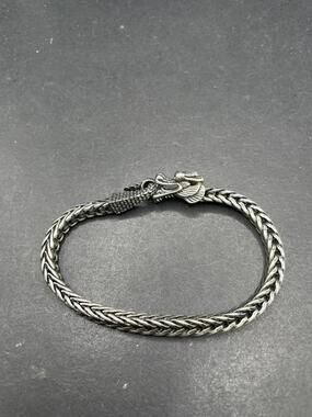 Dragon Bracelet 925 Sterling Silver Wheat Chain Biker Jewelry Vintage Style